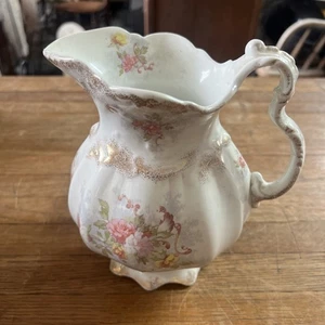 J.&G. Meakin Footed Floral Water Pitcher, Hanley England 7" Tall - Picture 1 of 11