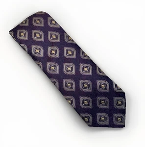 JOS A BANK Reserve Purple Gold Geometric Handmade Woven Silk TIe - Picture 1 of 4