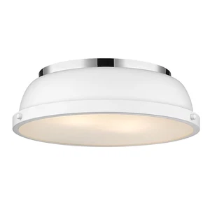Golden Lighting Duncan 14 in. 2-Light Chrome Flush Mount with Matte White Shade - Picture 1 of 1
