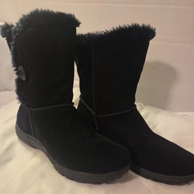 Botas de invierno Bass Snow Flake para mujer negras de gamuza forradas de piel sintética talla 8,5 M nuevas Foto 1 de 4