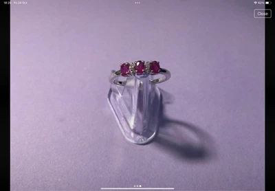 African Ruby & White Zircon Three Stone Ring in Platinum overlay s/silver SIZE R - Image 1 of 3