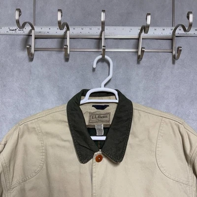 LL Bean Jacket Men XL Ivory Field Chore Barn Wool Flannel Liner Duck Canvas Coat - Image 1 of 4