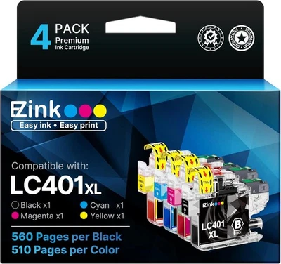 LC401XL LC-401 XL Ink Cartridges for Brother MFC-J1010DW J1012DW J1170DW J1800DW - Image 1 of 3