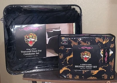 Ed Hardy Tiger Stripes Textured Faux Fur 3pc KING Comforter Set &Tiger Sheet Set - Image 1 of 4