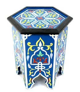 Moroccan Side Table Painted Blue Authentic Decor Accent Corner End Piece Size 2 - Picture 1 of 4