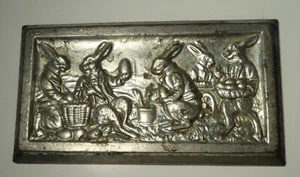 Anton Reiche Postcard Chocolate Mold w/ 5 Rabbits Sitting Around Cooking - Picture 1 of 6