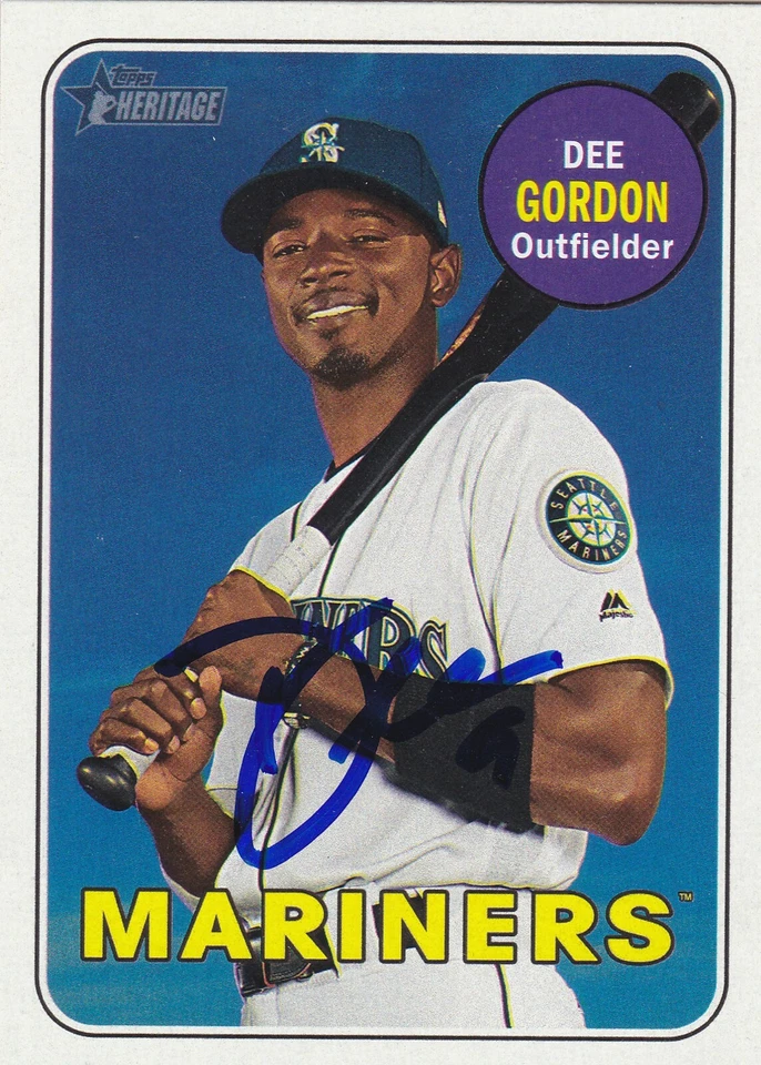 DEE GORDON SEATTLE MARINERS SIGNED 2018 CARD LOS ANGELES DODGERS MIAMI MARLINS - Image 1 of 1