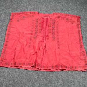 Ryan Michael Linen Fiesta Red Embroidered Poncho Blouse Women's Size Small - Picture 1 of 7