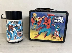 VINTAGE 1976 MARVEL COMICS SUPERHELDEN Metall LUNCHBOX Brotdose und Thermoskanne - Bild 1 von 20