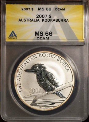 2007 $1 Australian Kookaburra MS 66 DCAM ANACS # 7465042 + Bonus - Image 1 of 2