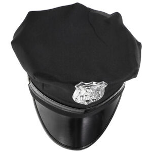Role Play Hats Cop Cap Black Sequined Pu Police Accessories