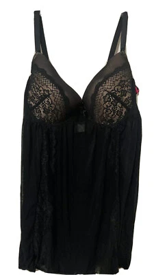 Olga NEW Womens Sexy Gown Set Flirty Babydoll Black Matching G-string 1X - Image 1 of 4