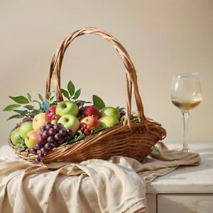 Handwoven Rattan Basket with Handle Multipurpose Storage for Picnic/Garden/Fruit - Picture 1 of 12