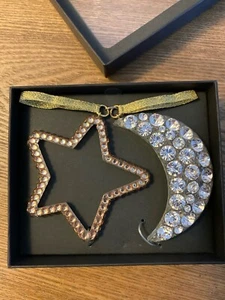 J Crew Kristall Mond Stern Ornamente Set Chic Modern Weihnachten Glitzer Ornament - Bild 1 von 6