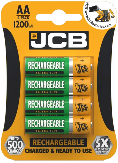 4x JCB Rechargeable 1200mAh AA Pre-Charged Batteries LR6 1.2V - Image 1 of 1