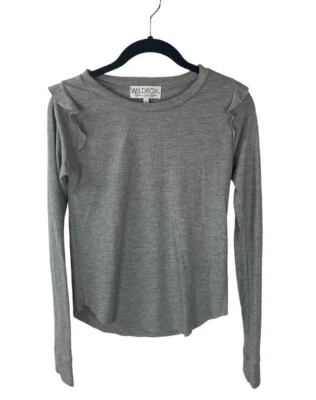 Top Wildfox Punto Gofre Manga Larga Mujer Pequeño S Gris Boho Volantes Foto 1 de 4