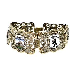 Vintage Berlin Germany Porzellan Schilde Silber Armband Filigran - Bild 1 von 12