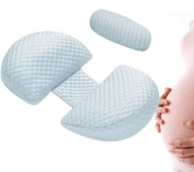 Pregnancy Maternity Leg Belly Support Pillow Removable Washable Cover Blue White - Image 1 of 4