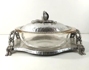 Rodney Kent Hand Wrought Creations Hammered Aluminum Tray, Lid & Pyrex Bowl #440 - Picture 1 of 7