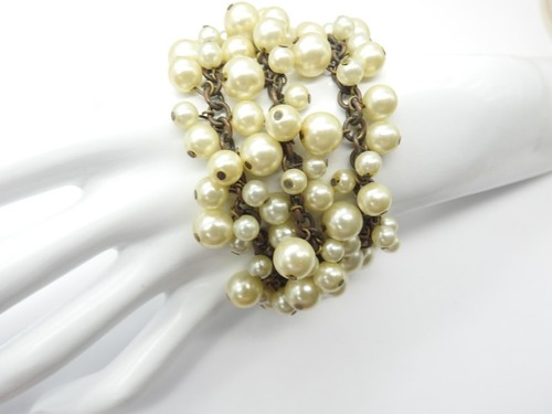 OFF WHITE Bracciale Perline Perline Triple Strand Off Bianco Finte Vintage