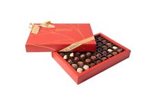 Caja Decitiva Aramella Belga Chocolate Rojo y Dorado con Bolsa de Regalo 500 Gr