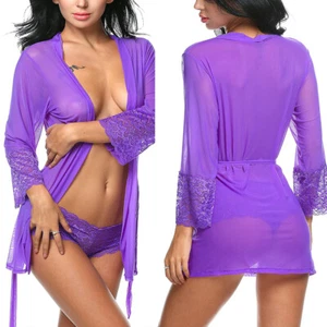 Sexy-Lencería Mujeres Encaje Bata Malla Vestido Babydoll Damas Camisón Transparente - Imagen 1 de 34