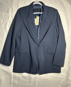 Banana Republic Belted Blazer Womens 14 Navy Blue 1 Button Office Pocket Career - Picture 1 of 10