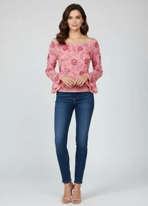 Neu mit Etikett Escada Abendtop rosa Langarm Blumen Perlen bestickt 34 4 Small - Bild 1 von 11