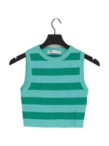 Zara Women's Jumper L Blue Striped Viscose with Polyamide Crew Neck Vest - Picture 1 of 5