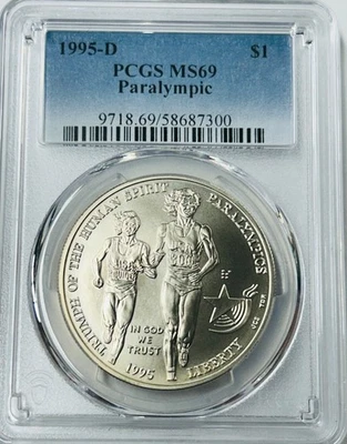 1995 D Paralympic Silver Dollar PCGS MS69 “The Blind Runner” (See Full Descrip) - Image 1 of 4