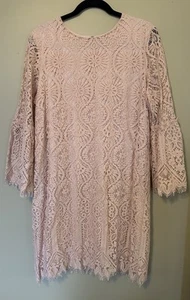 Worthington SZ XL Blush Pink Rose Lace Shift Dress Bell Sleeves Mother Of The - Picture 1 of 9