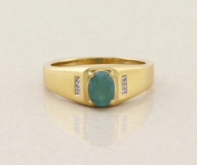 Anillo de circón blanco y esmeralda de plata de ley con placa de oro de 18k para hombre talla 12 Foto 1 de 4