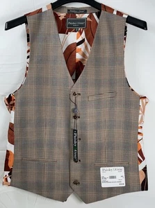 NWT Men’s Paisley & Gray Eaton Slim Fit 5 Button Vest Tan & Orange Plaid Medium - Picture 1 of 6