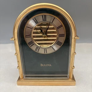 Bulova Schreibtisch Manteluhr grün Marmor und Messing Vintage funktioniert - Bild 1 von 6