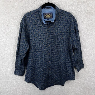 Camisa De Colección Ralph Lauren Chaps Para Hombres L Azul Geométrica Abotonada Etiqueta Boy Scout EE. UU. Foto 1 de 4