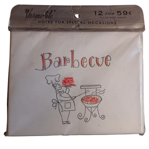 Sobres vintage Thermo-Glo barbacoa fiesta invitaciones años 60 12 tarjetas NUEVO DS - Imagen 1 de 3