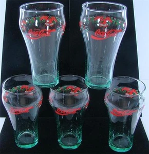 5 LIBBEY COCA-COLA CHRISTMAS ROCK SHARPE TUMBLERS HOLLY BELLS 14 OZ - Picture 1 of 1
