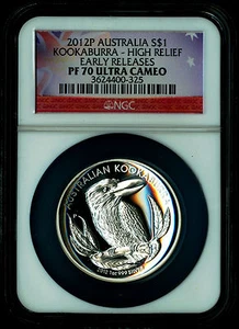 High Relief 2012 P Proof $1 Silver Australia Kookaburra 1 oz Coin PF70 UC ER - Picture 1 of 2
