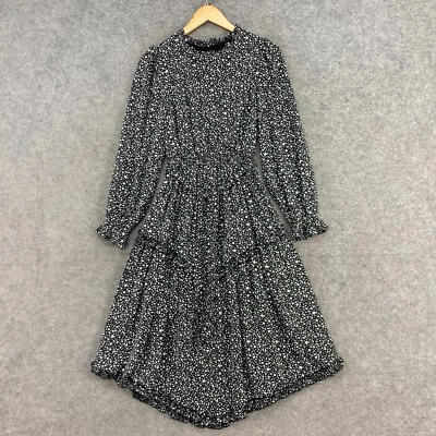 Vestido Sunny Girl Mujer 10 Negro Manga Larga Elástico Cintura Cinturón Manchado 6729 Foto 1 de 4