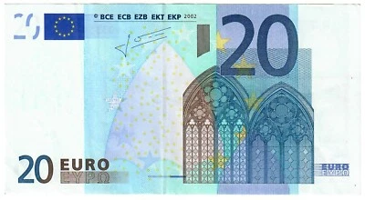 France European Union 20 Euros 2002 (Trichet) EF ERROR missing holographic strip - Image 1 of 2