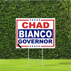 Letrero de patio grande Chad Bianco California Governor rojo blanco azul con estaca H de metal - Imagen 1 de 5
