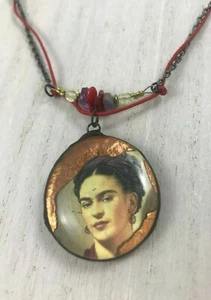 NOS ~ Handcrafted Frida Kahlo Necklace w/ Glass, Beads, Handmade - Picture 1 of 10