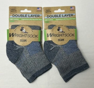 New Wrightsock Double Layer Quarter Escape 2-PAIR Blue SMALL Women 4-6 (W10) - Image 1 of 4