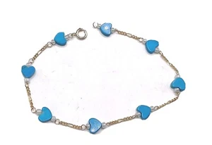 New 14k Gold Turquoise Heart Bead Bracelet - Anklet (Assorted Lengths) - Picture 1 of 2