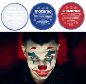 Paquete de Halloween de pintura facial Joker / 3 x Snazaroo 18 ml azul rojo y blanco - Imagen 1 de 1