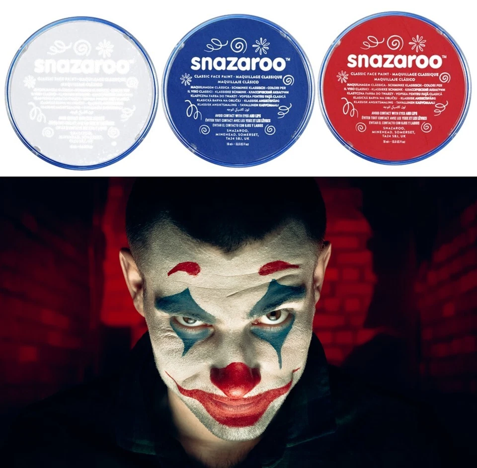 Joker Gesichtsfarbe Halloween Konvolut Set/3 x Snazaroo 18ml blau rot und weiß
