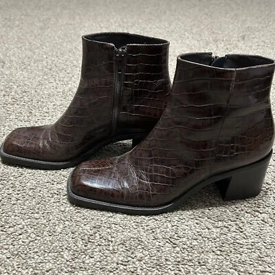 NUEVO SIN CAJA Botas Bandolino Marrón Metálico Cocodrilo Repujado Puntera Cuadrada Maximalismo Talla 8 Foto 1 de 4