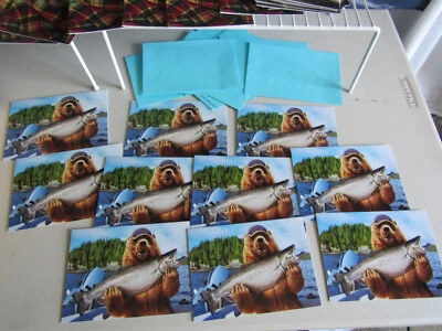 Lot of 11 Bear Fishing w/ Fish  Dad Father's Day Card Greeting Avanti Press USA - Image 1 of 4