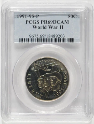 1991-1995-P (1993) World War II Half Dollar 50c WWII PCGS PR69DCAM 18489203 - Image 1 of 4