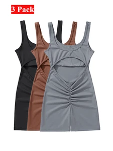 3PCS Women's Workout Jumpsuits - Backless Scrunch Butt Yoga Bodysuit - Picture 1 of 39